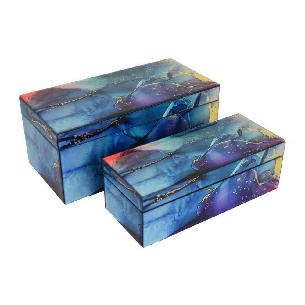 Caixa de armazenamento Benzara Dory, conjunto de 2 vidros de ouro azul