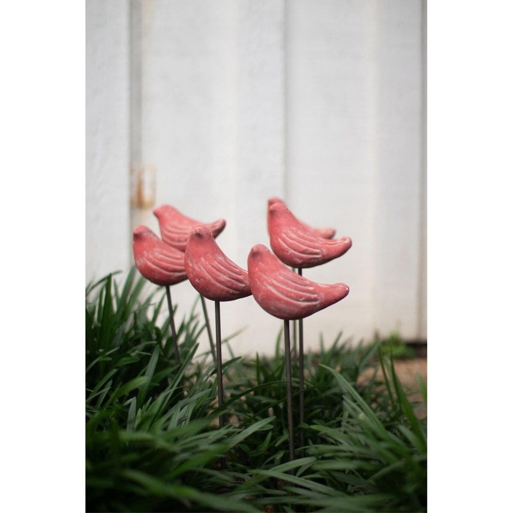 Juego de 6 estacas para plantas con pájaro rojo KALALOU