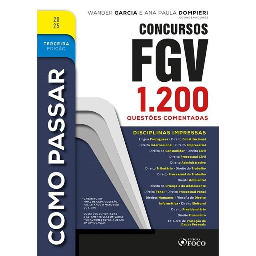 Como Passar Em Concursos Fgv - 3ª Ed - 2025 - 1.200 Questões Comentadas