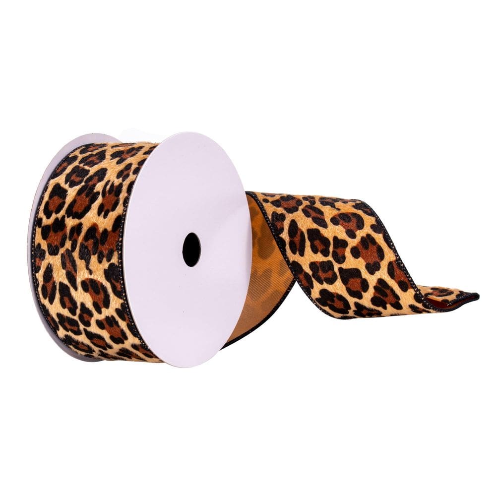 Fita decorativa Vickerman 6,5 cm x 9,1 m com estampa de leopardo