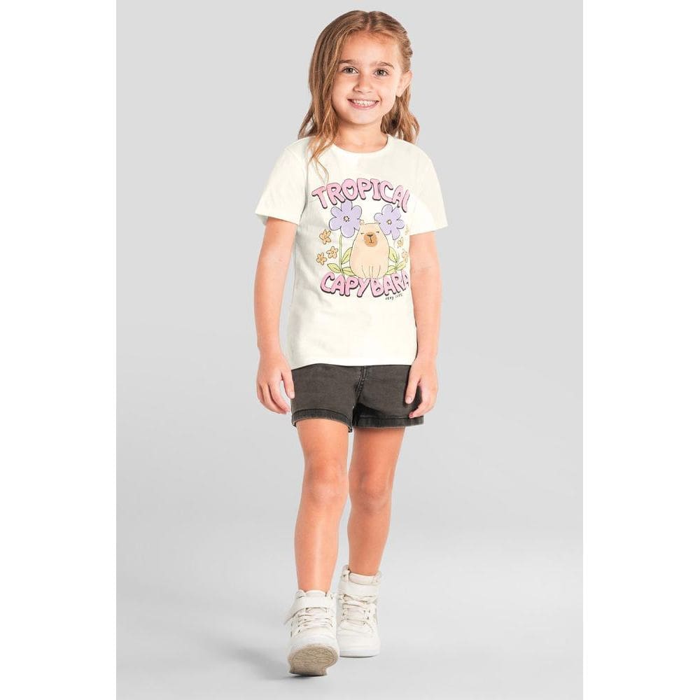 Blusa infantil menina florida de capivara em puff Brandili