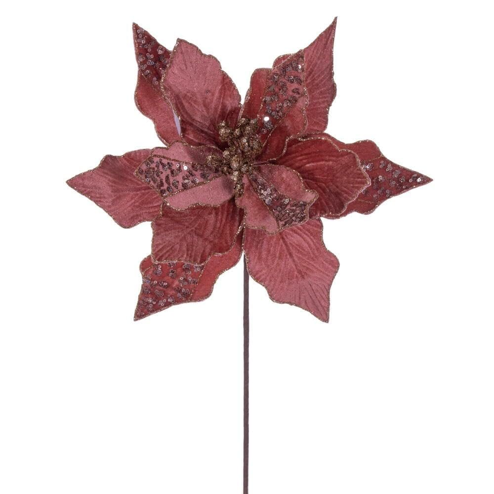Planta artificial Vickerman Rose Gold Velvet Poinsettia 25x51cm