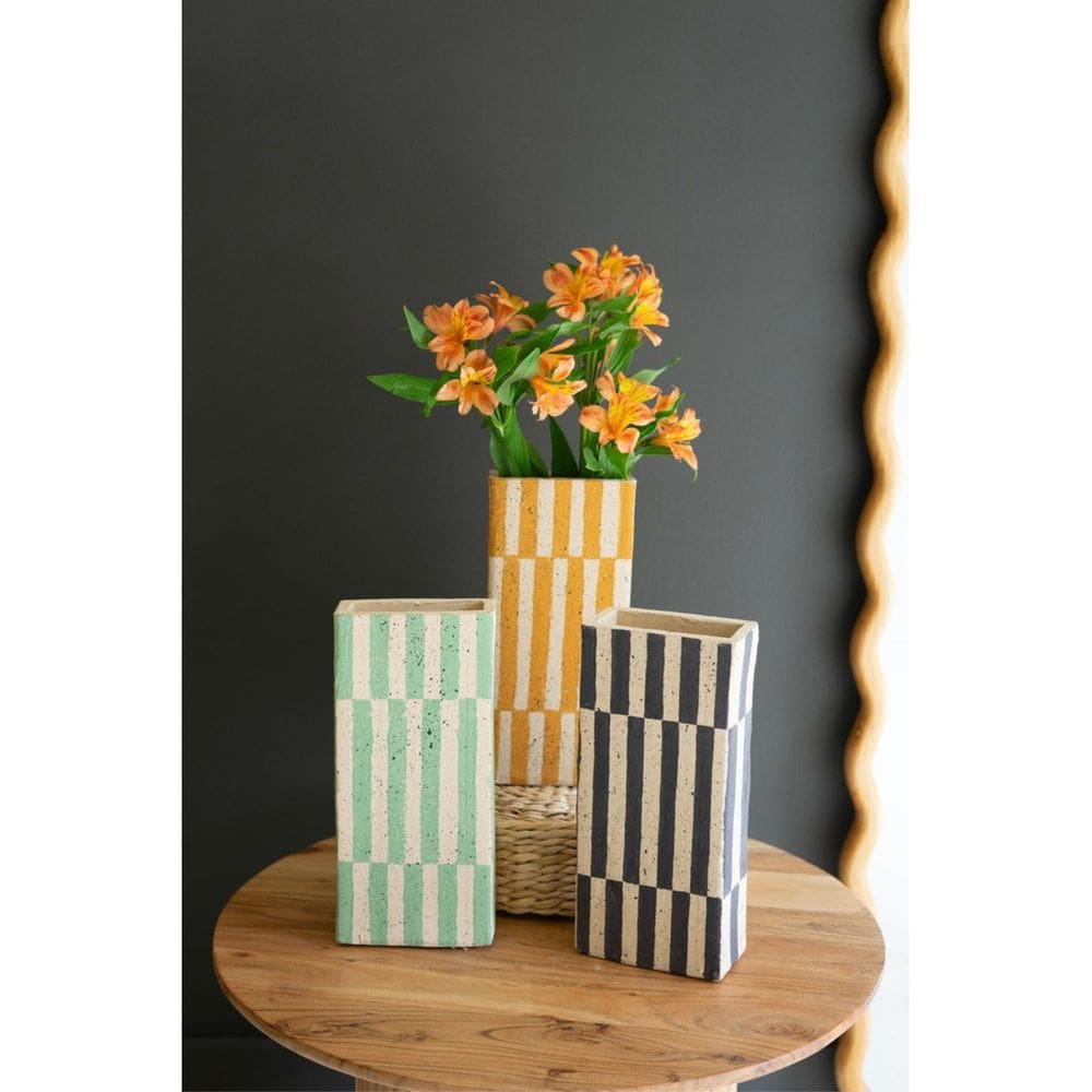 Conjunto de vasos KALALOU Clay Retangular Listrado 3 Peças