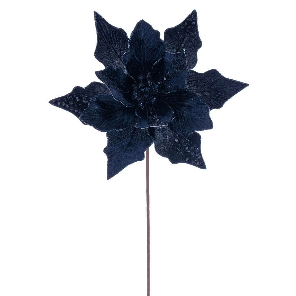 Tallo de Flor de Nochebuena Terciopelo Azul Medianoche Artificial Vickerman, 3 piezas