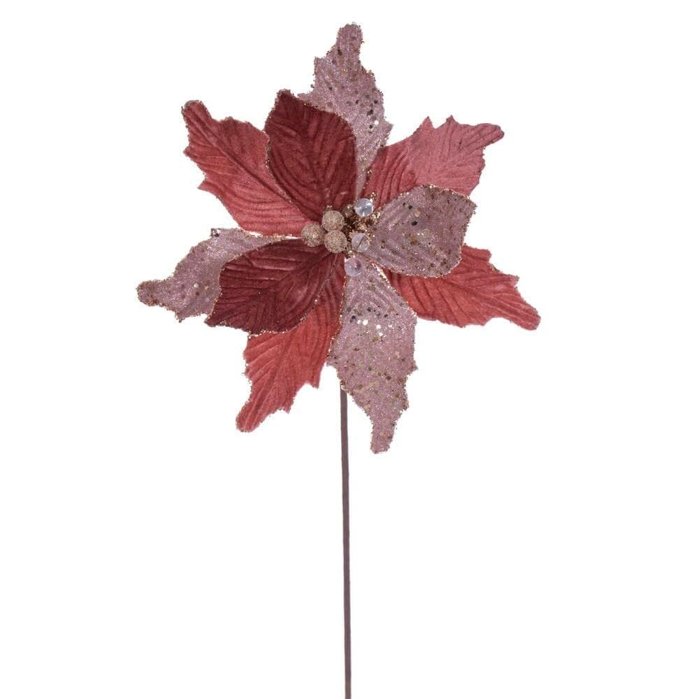 Planta artificial Vickerman Velvet Sugar Poinsettia Stem 29x50cm 3 unidades