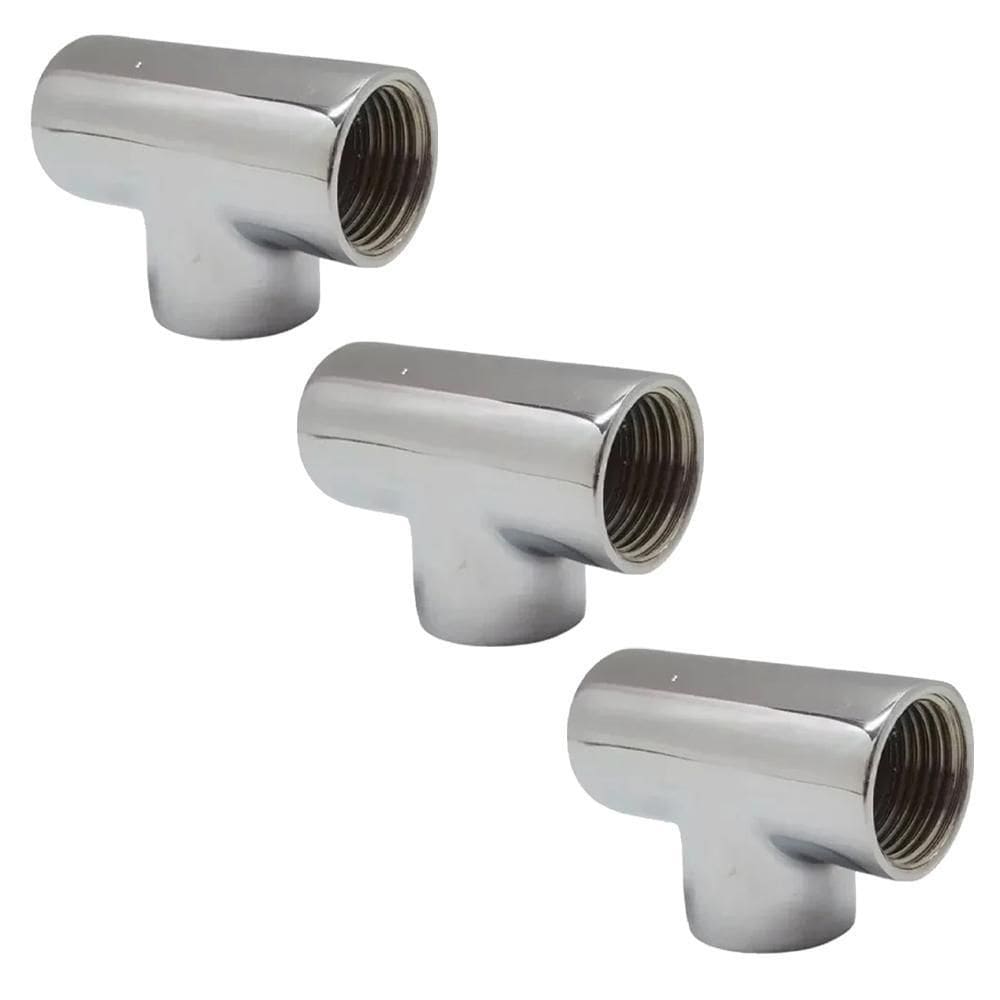 Kit 3 Adaptador Tee T Metal Cromado Rosca Fêmea 1/2``X1/2``