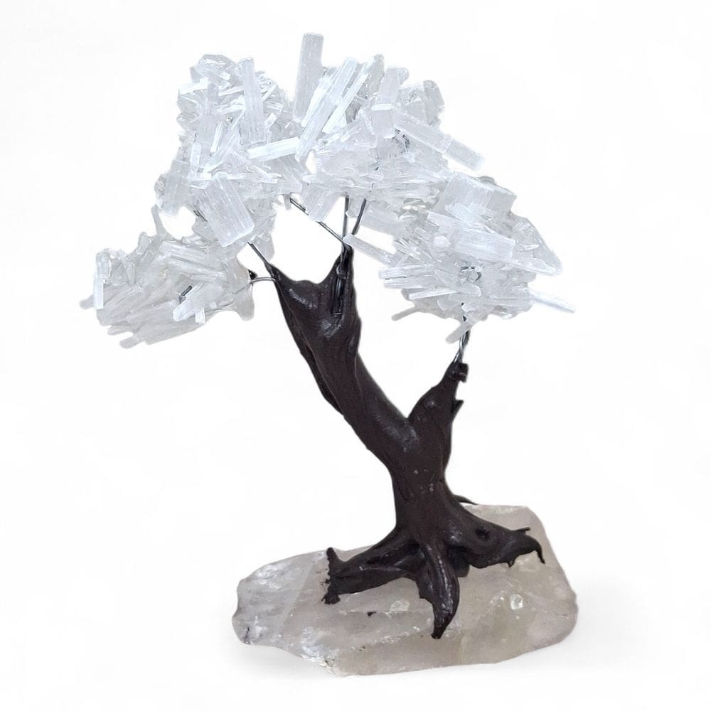 Árvore Pedra Natural Selenita com Base de Cristal 13 cm
