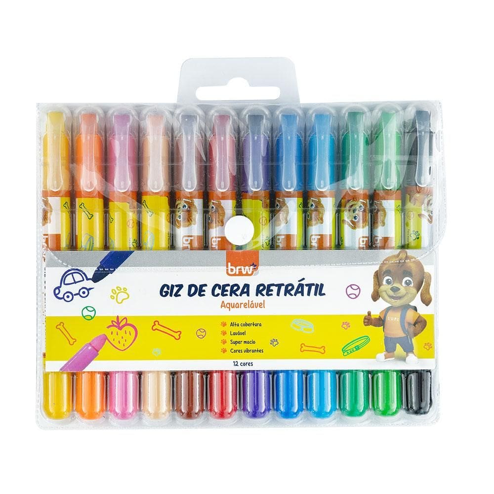 Giz de cera retrátil aquarelável 12 cores - BRW