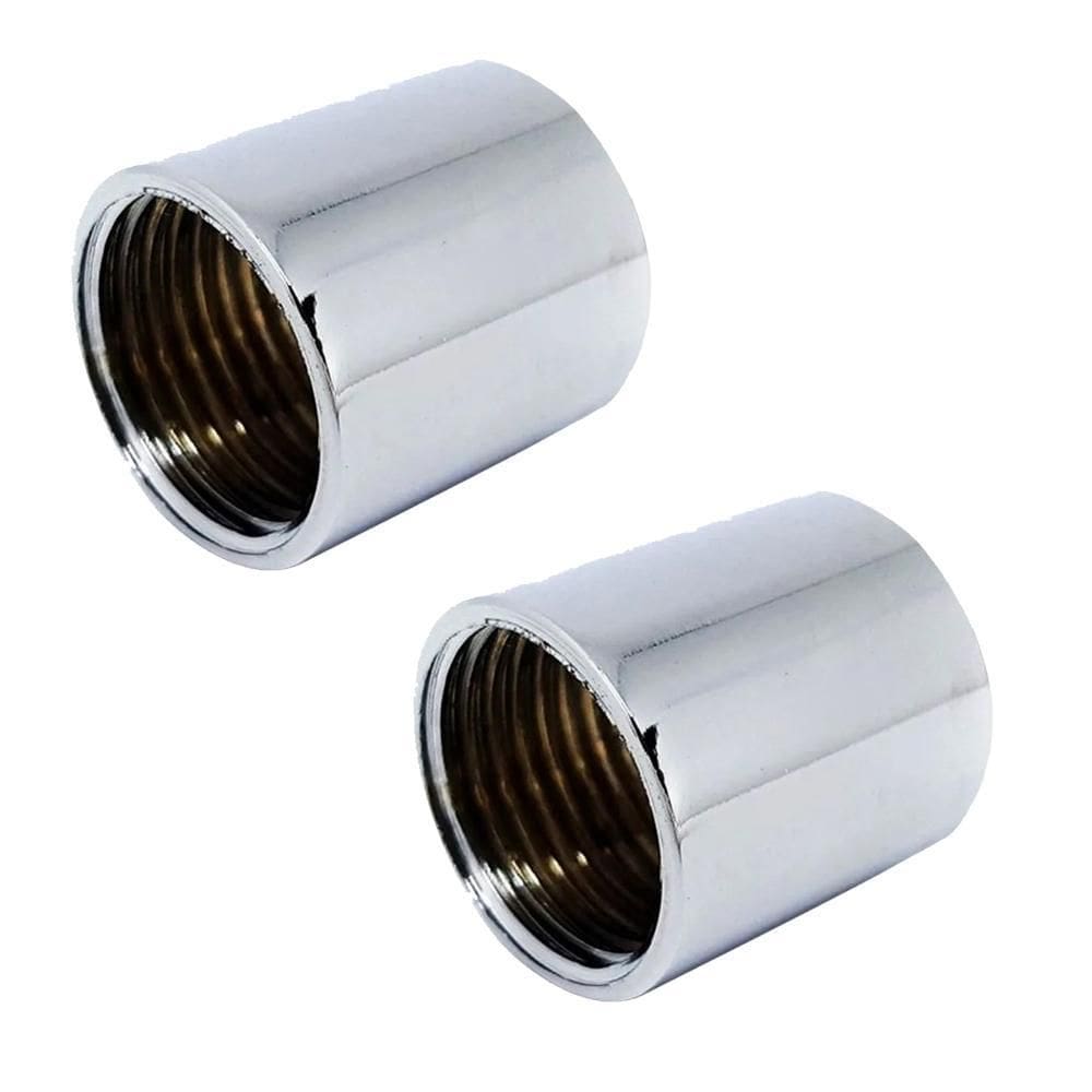Kit 2 Conexão Luva Metal Cromada Rosca Fêmea 1/2`` X 1/2``
