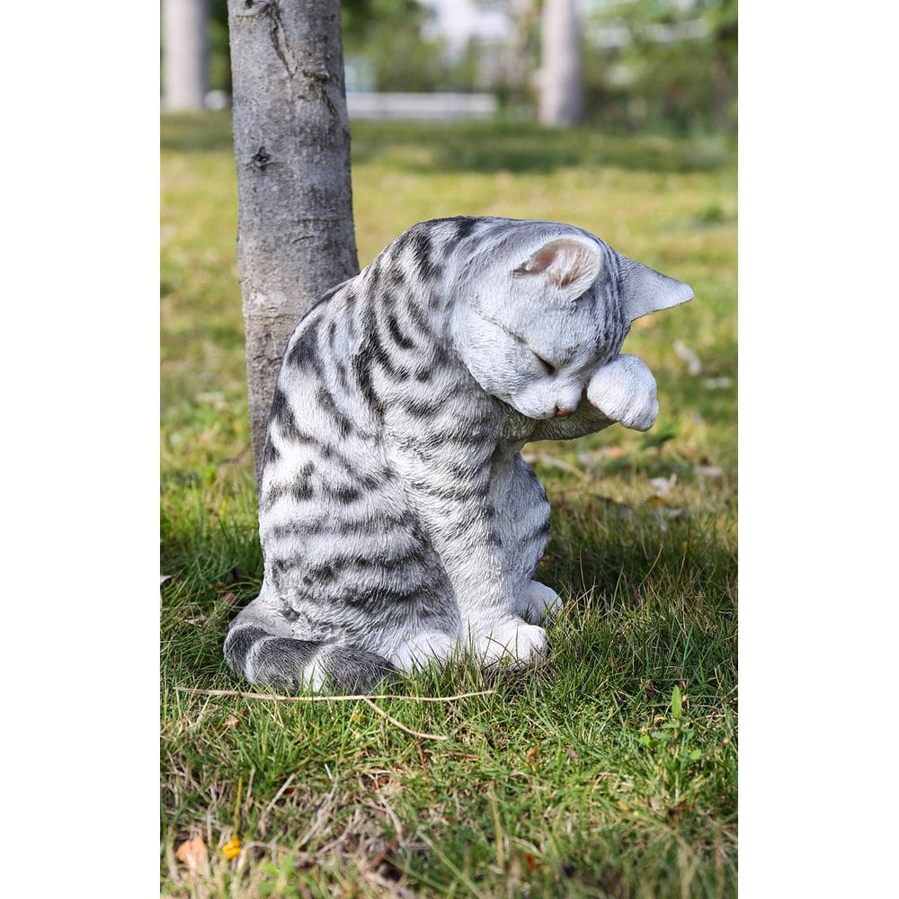 Estátua de gato malhado cinza de pêlo curto americano RUNADI