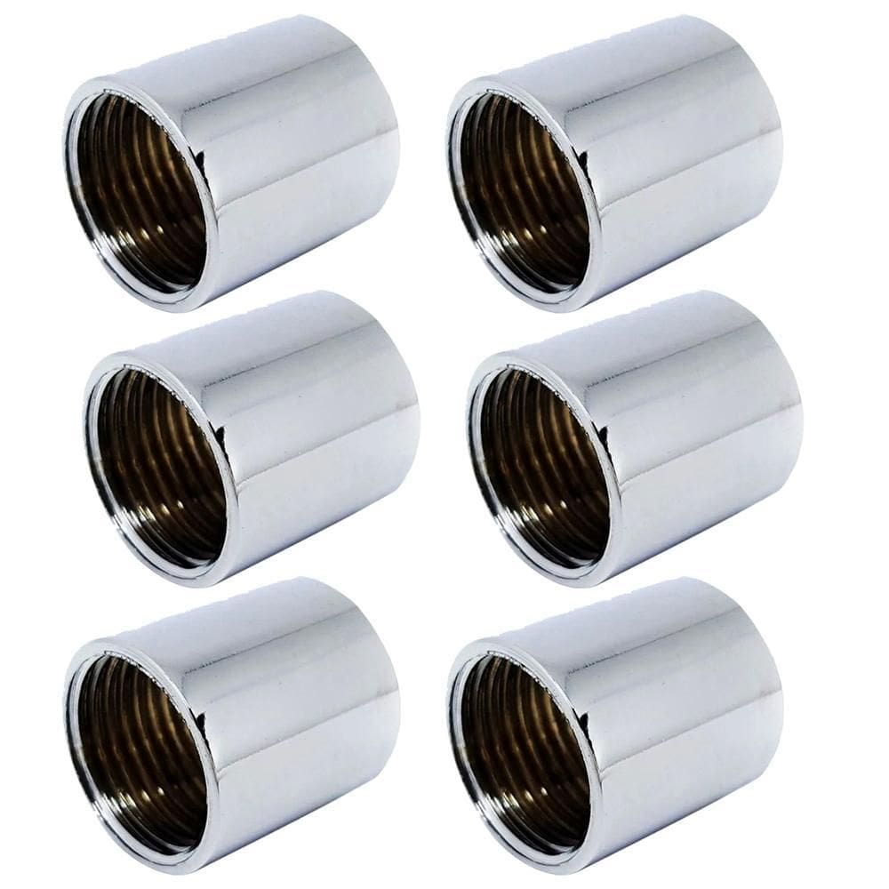 Kit 6 Conexão Luva Metal Cromada Rosca Fêmea 1/2`` X 1/2``