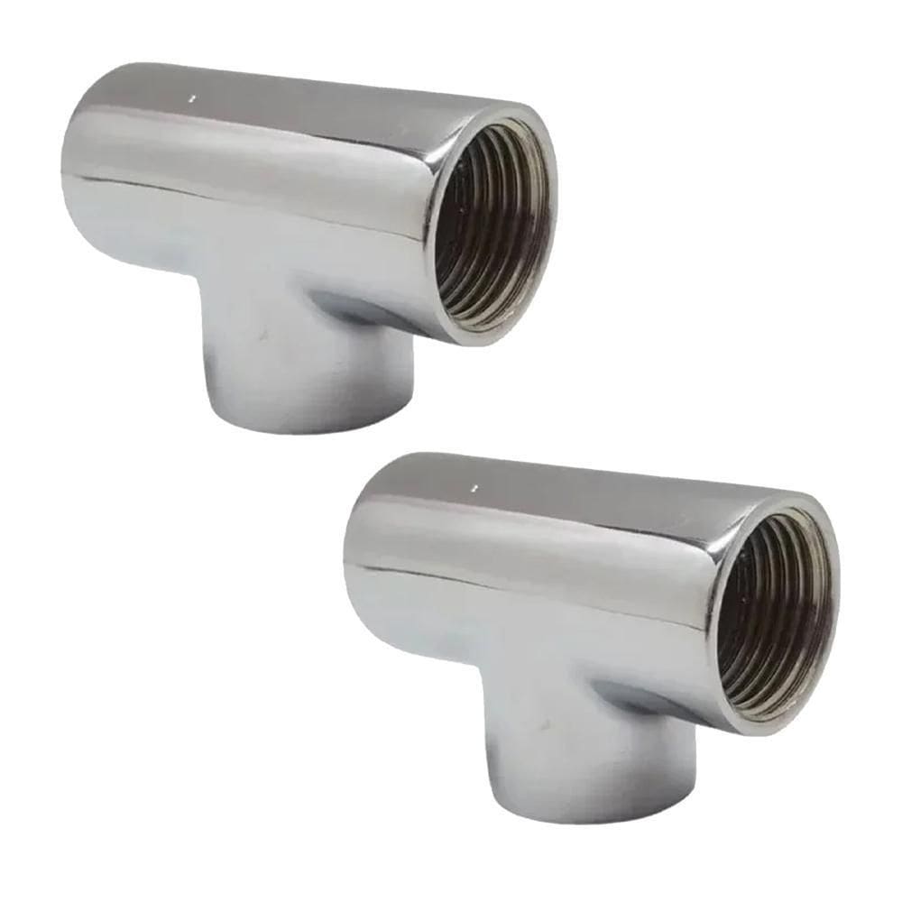 Kit 2 Adaptador Tee T Metal Cromado Rosca Fêmea 1/2``X1/2``