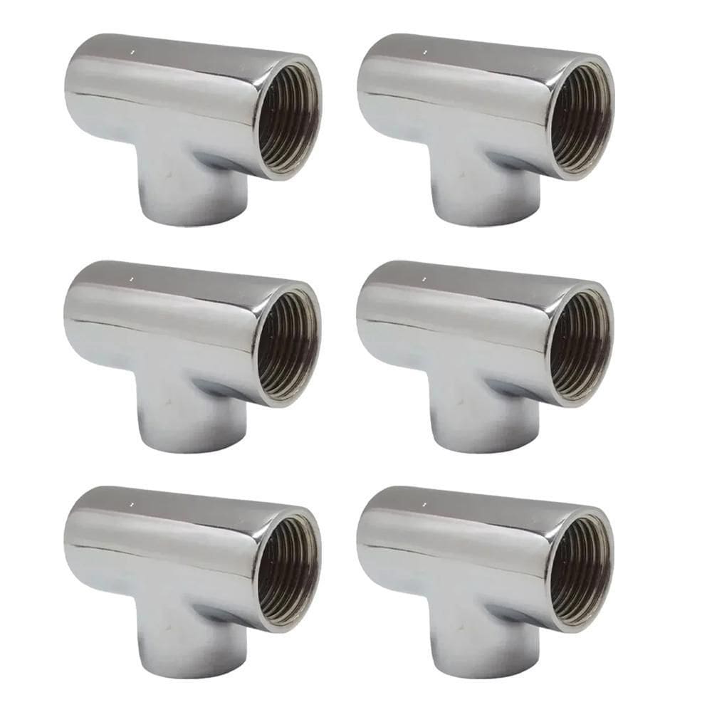 Kit 6 Adaptador Tee T Metal Cromado Rosca Fêmea 1/2``X1/2``