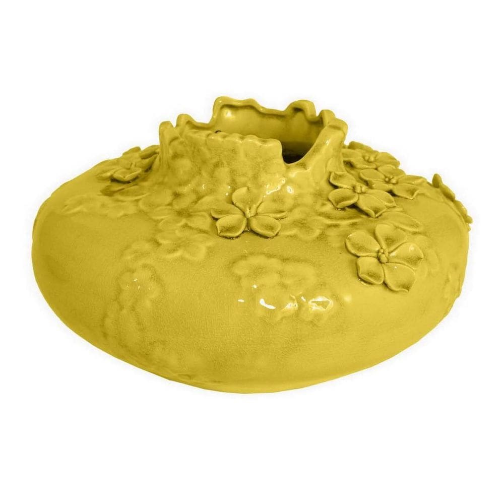 Vaso Benzara Remi de cerâmica amarela com motivos florais 30 cm