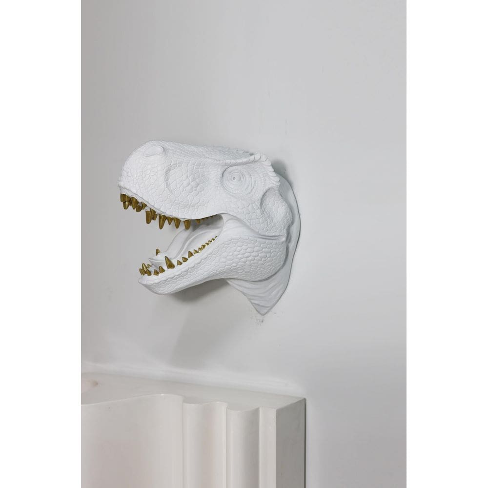 Escultura de cabeça de dinossauro Hi-Line Gift Ltd Arte de parede branca 23x32x35cm
