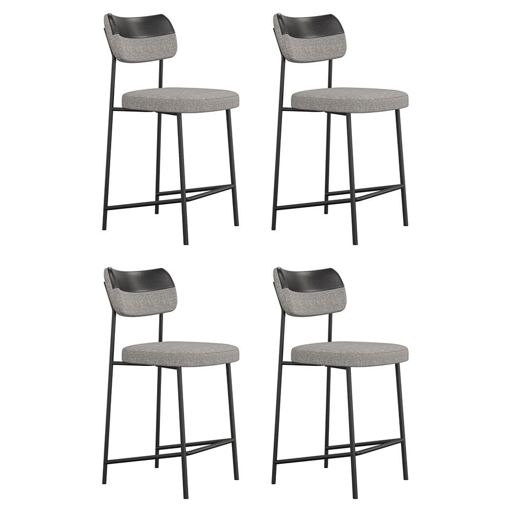 Kit 04 Banquetas Médias Cozinha Lila com Encosto Couríssimo Preto Linho Cinza - Abmaza