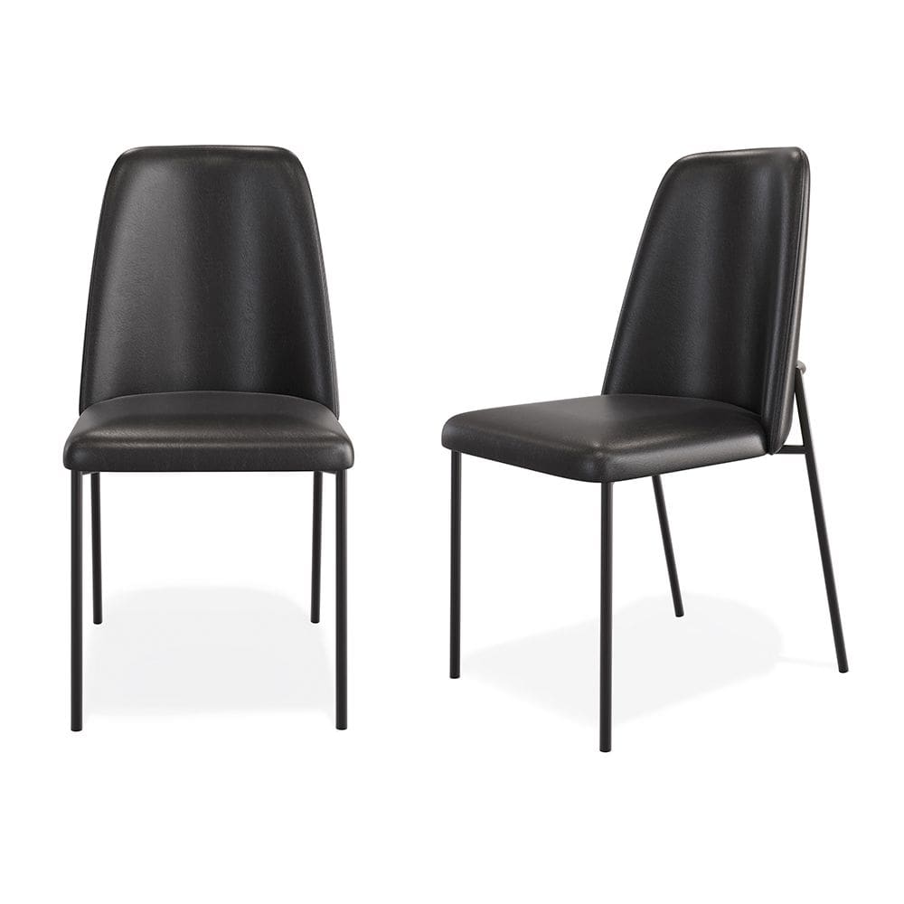 Kit 02 Cadeiras Sala de Jantar Lior com Encosto Estofado Base Preta Couríssimo Preto - Abmaza