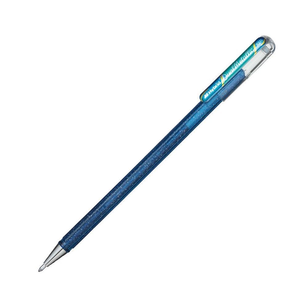 Caneta gel 1.0mm Hybrid Dual Metallic Azul/Verde - Pentel