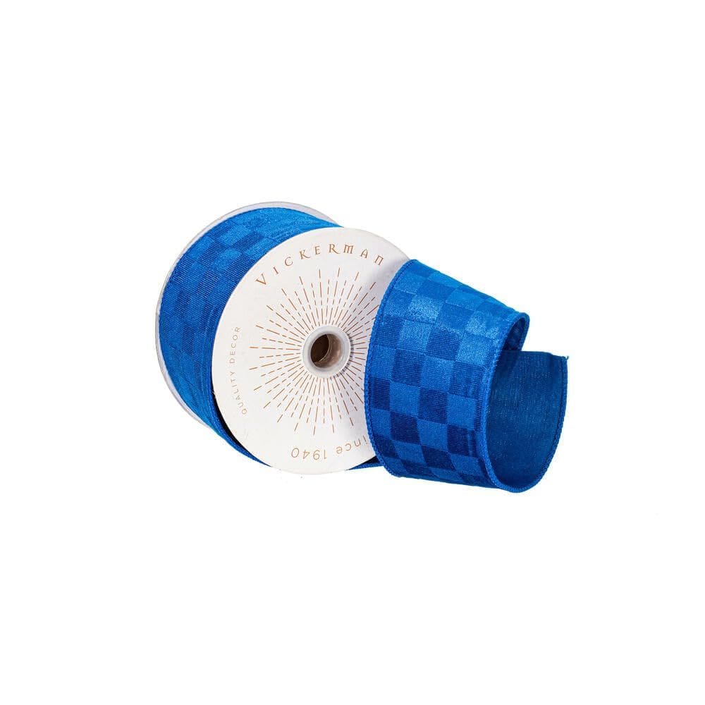 Fita decorativa Vickerman Blue Velvet quadriculada 6,4 cm x 9,1 m