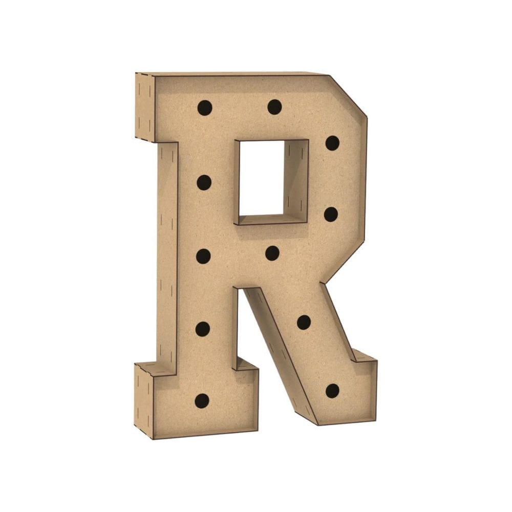 Letra Caixa Grande R Mdf 60Cm Altura Furo Lampada Iluminação