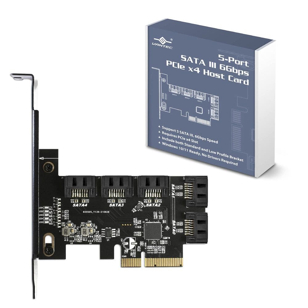 Placa host SATA III PCIe x4 de 6 Gbps Vantec UGT-ST655 de 5 portas