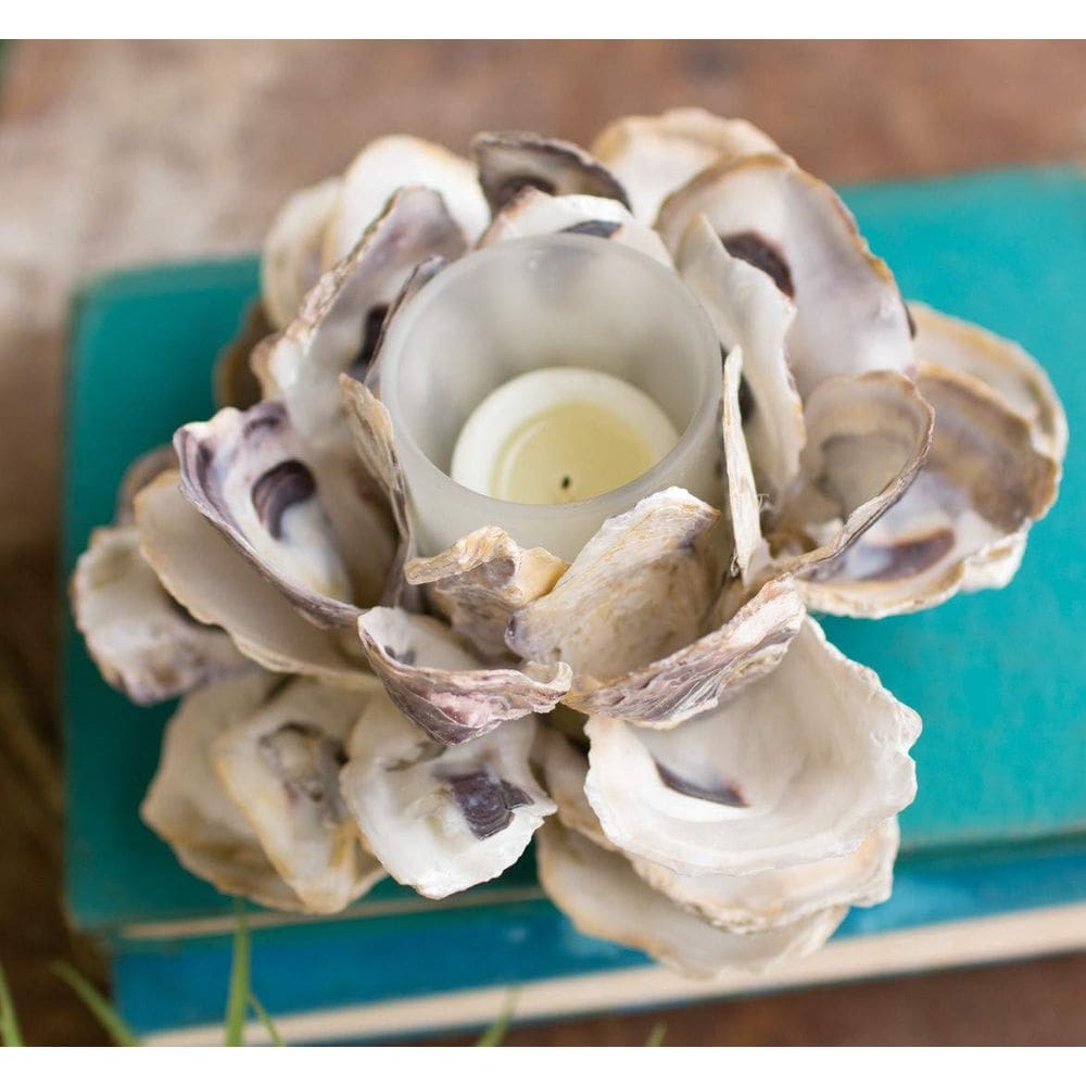 Castiçal KALALOU Oyster Shell Flower 15x8 cm, conjunto 4
