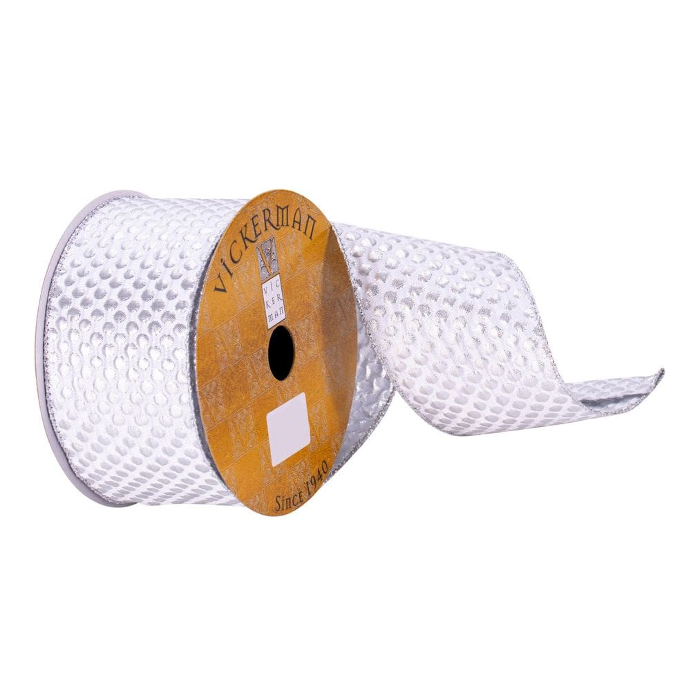 Fita decorativa Vickerman 6,4 cm x 9,1 m Silver Spots