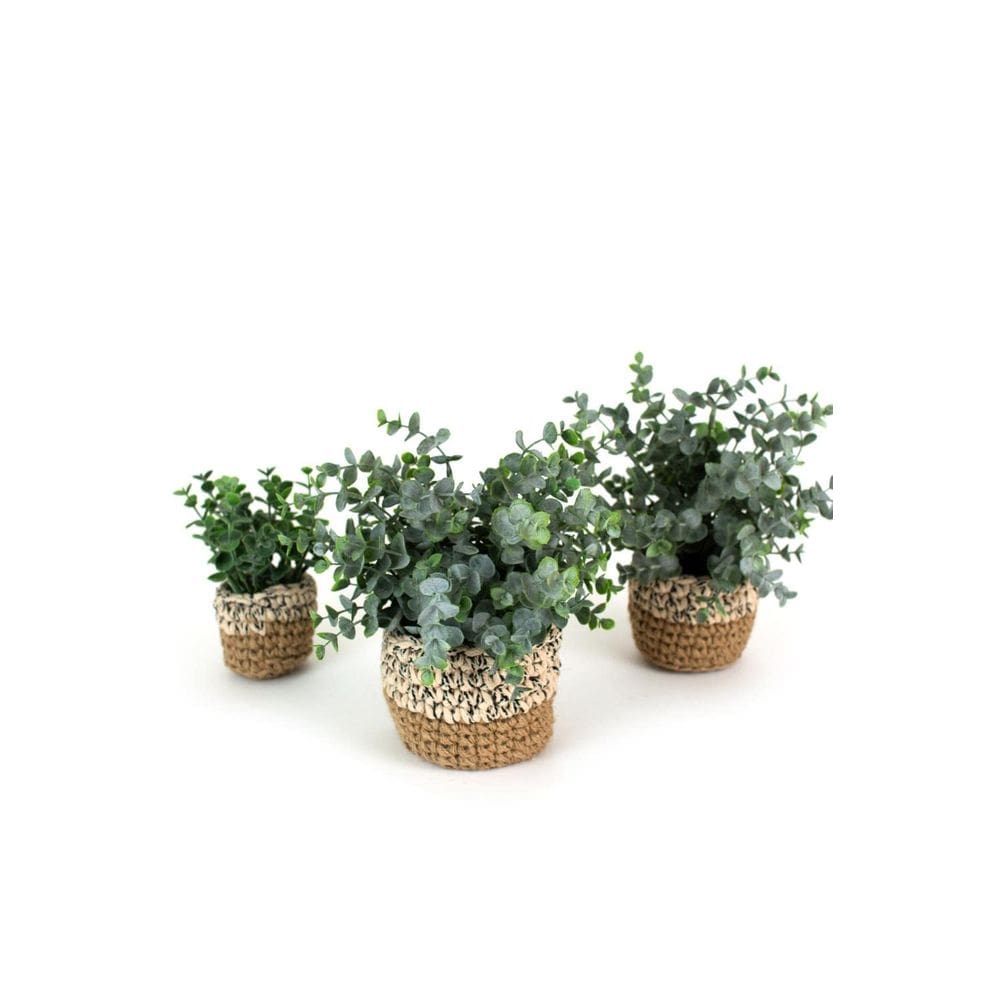 Conjunto de 3 vasos de tecido KALALOU para plantas de eucalipto artificial
