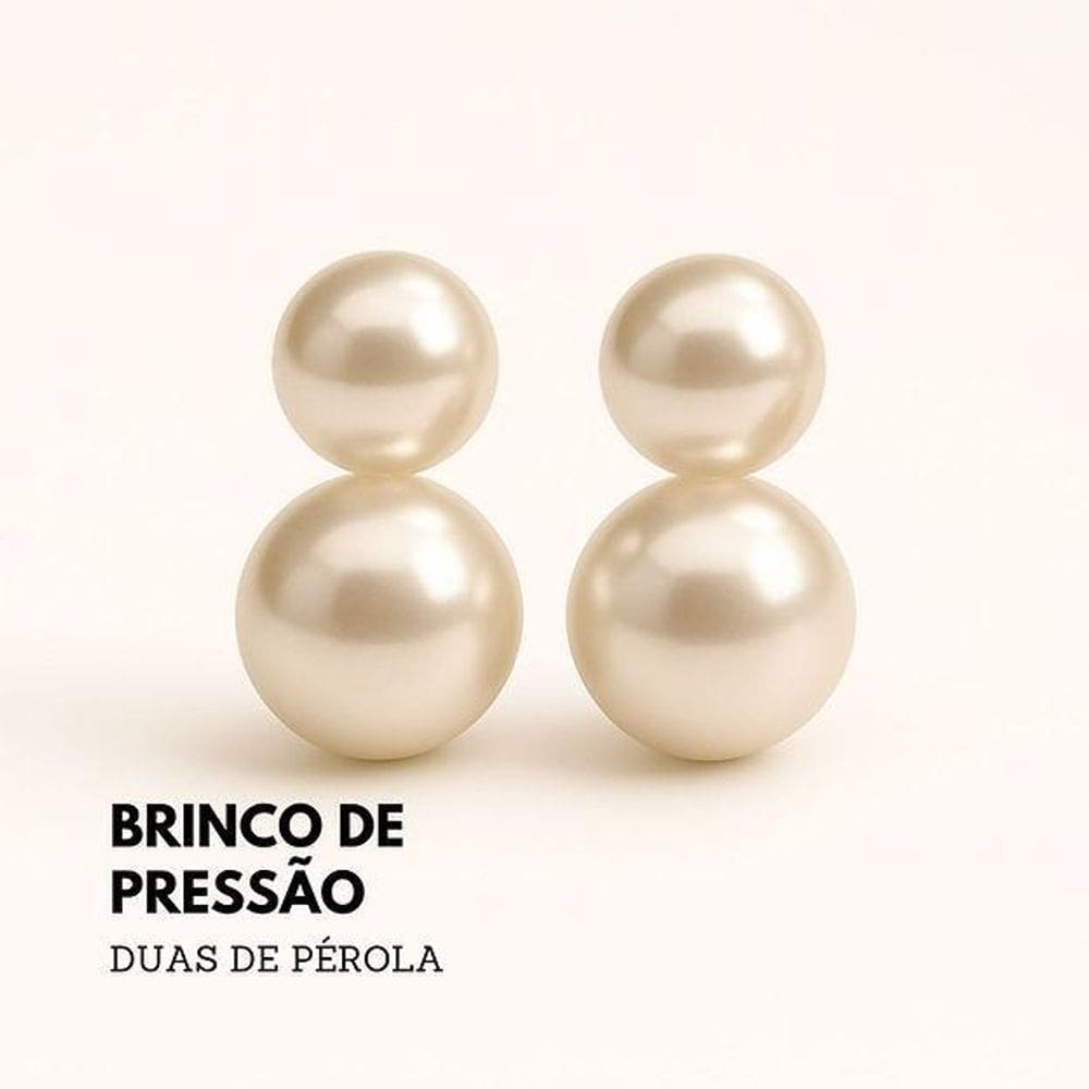 Brinco De Pressão Com Pérolas Duplas Não Precisa Ter Furo