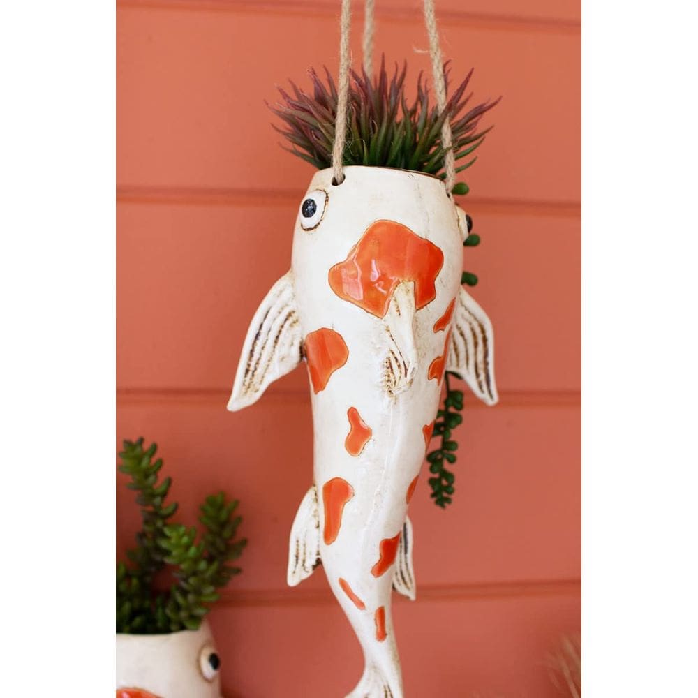 Plantador KALALOU CDV2165 Ceramic Koi Fish pendurado 33 cm