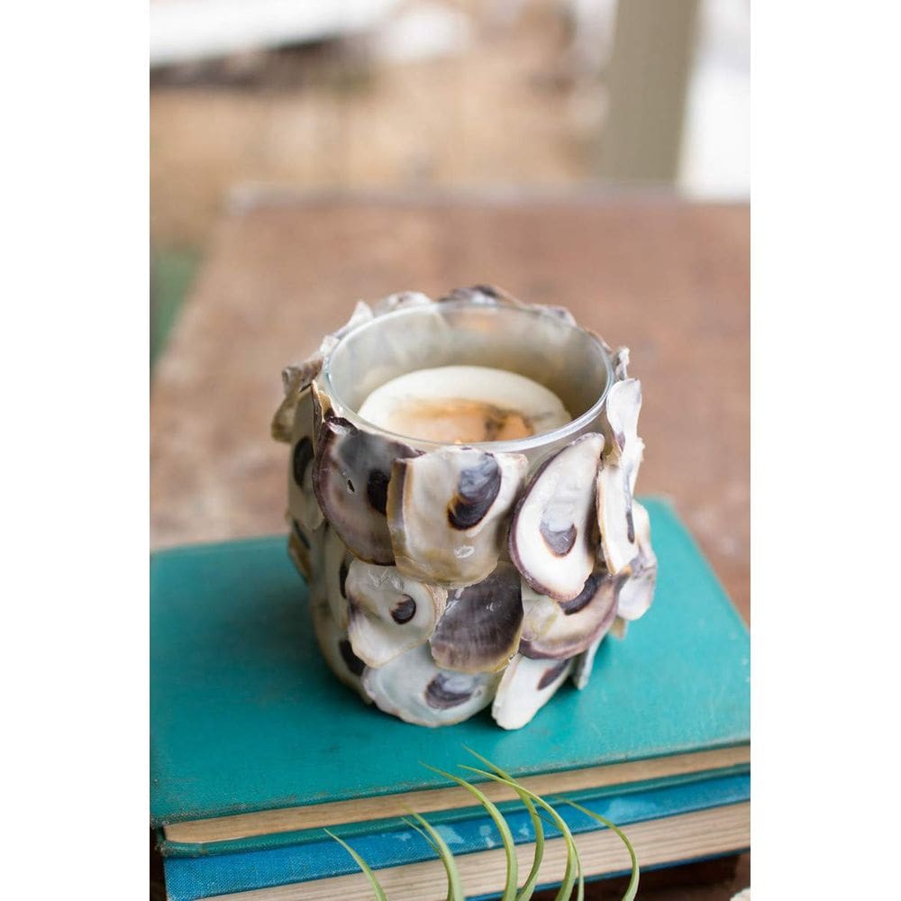 Castiçal KALALOU Oyster Shell redondo esbranquiçado