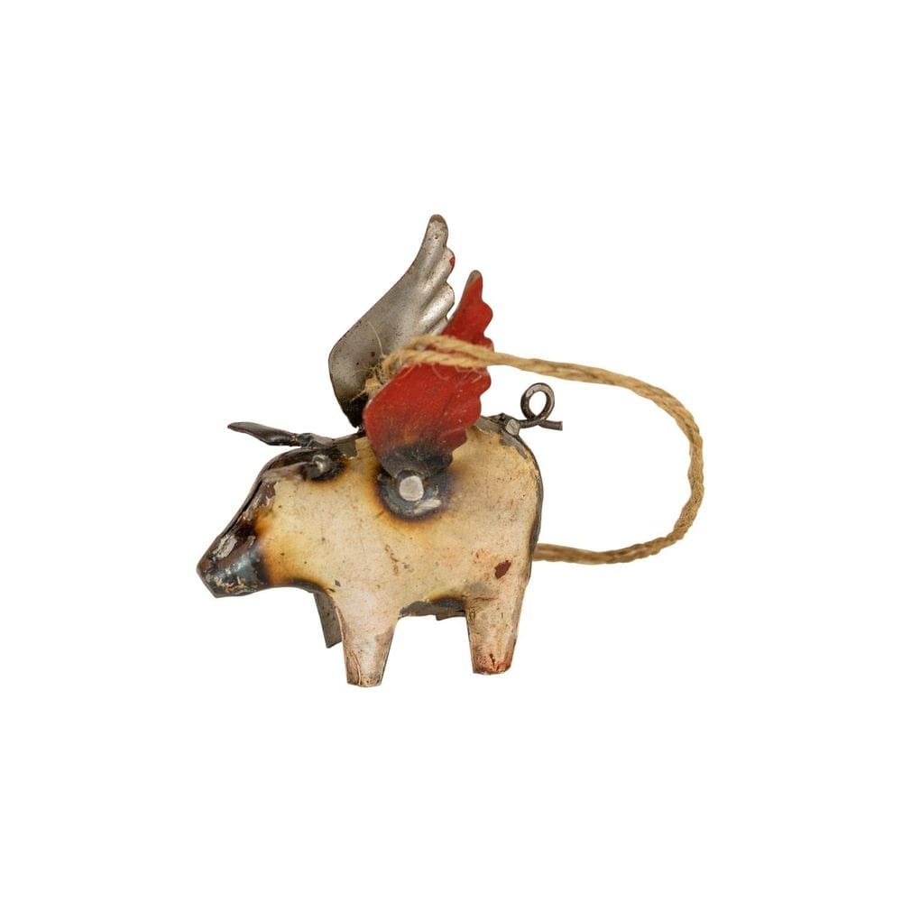 Ornamento suspenso KALALOU NBA2391 Porco voador de ferro reciclado 7,5 cm