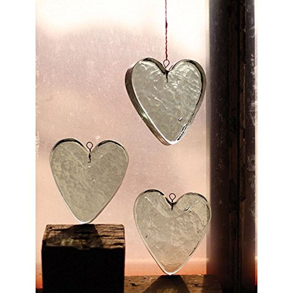 Conjunto de 4 enfeites suspensos em coração de vidro KALALOU (3x11x13 cm)