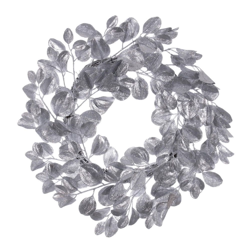 Coroa de flores Vickerman de 61 cm prateada artificial com glitter