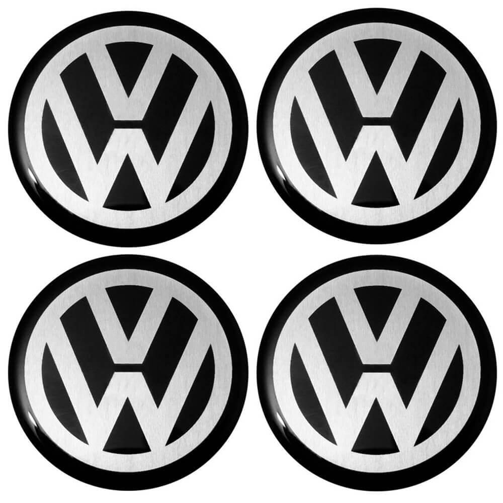 Jogo Emblema Calota Resinada Vw 51mm Preto/cromado