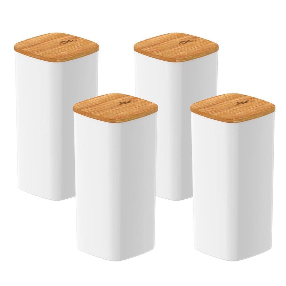 Kit Com 04 Potes Herméticos Tempero 340Ml Com Tampa De Bambu