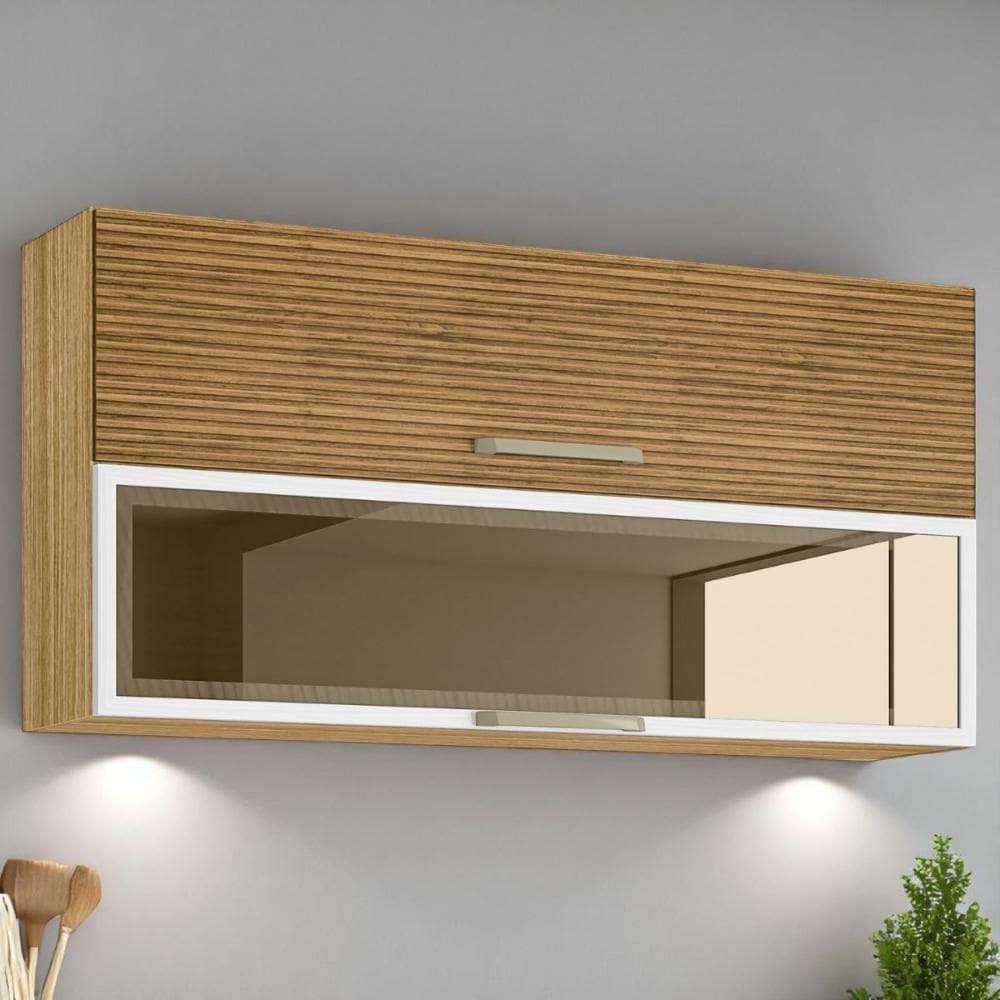 Armário 2 Basculante c/ vidro 120 cm Lapis Freijó Ripado Supremo