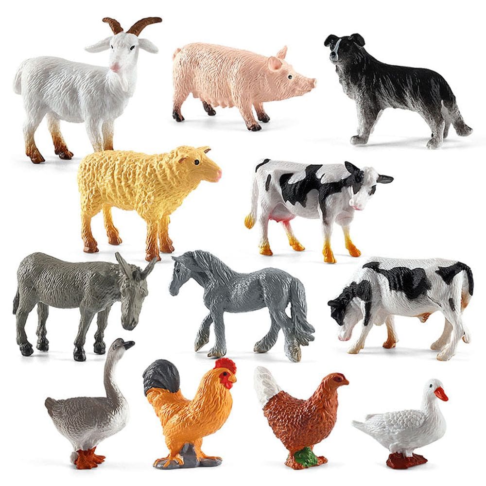 Conjunto de bonecos de animais de fazenda em miniatura, 12 peças de PVC para crianças a partir de 3 anos