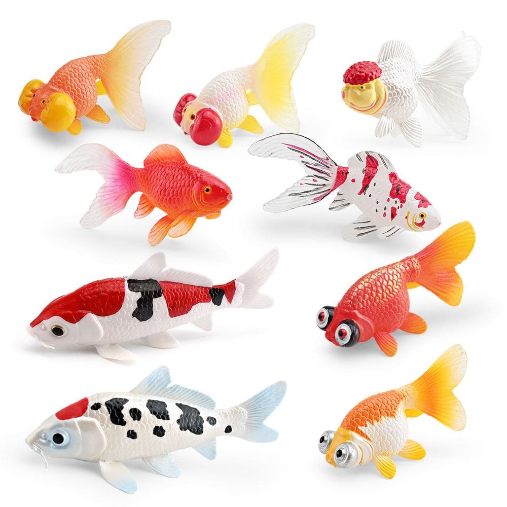 Conjunto de estatuetas de peixes realistas de peixes dourados e carpas, 9 peças de PVC para crianças