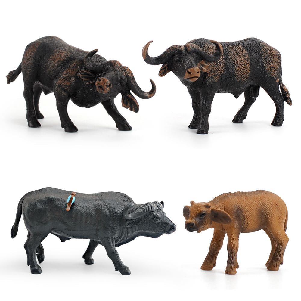 Conjunto de estatuetas African Buffalo 4 peças de PVC realista