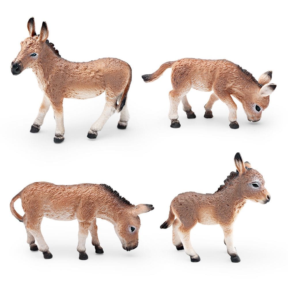 Conjunto de estatuetas realistas de burro em PVC para crianças com mais de 3 anos
