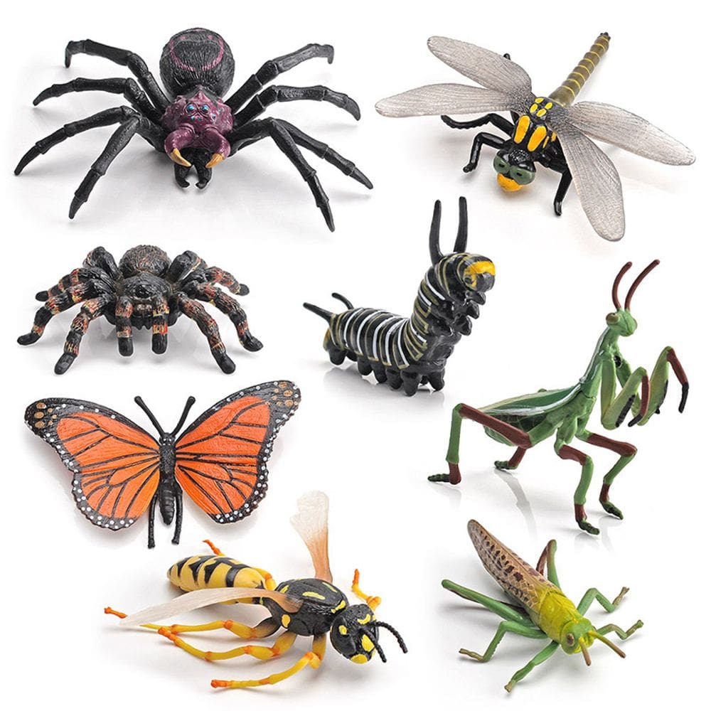 Conjunto de figuras de insetos realistas de floresta tropical de PVC x8