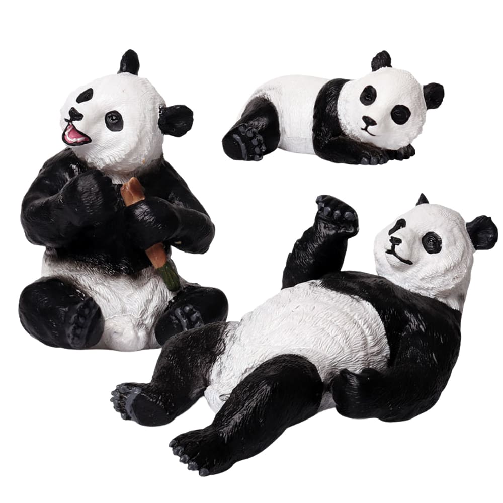 Conjunto de estatuetas de panda realistas em PVC, 3 peças de pandas para bebês e adultos