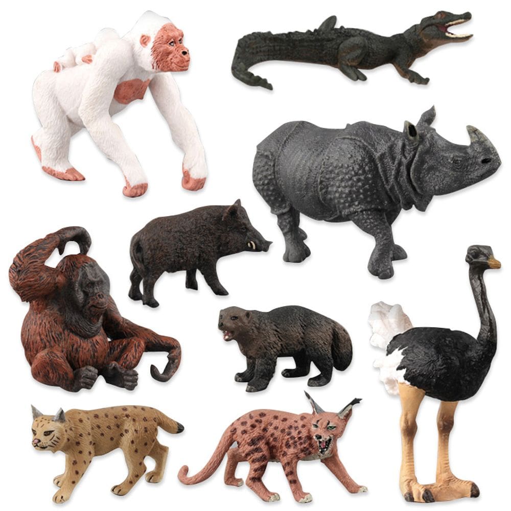 Conjunto de estatuetas de animais selvagens de 9 peças de brinquedo infantil de PVC realista