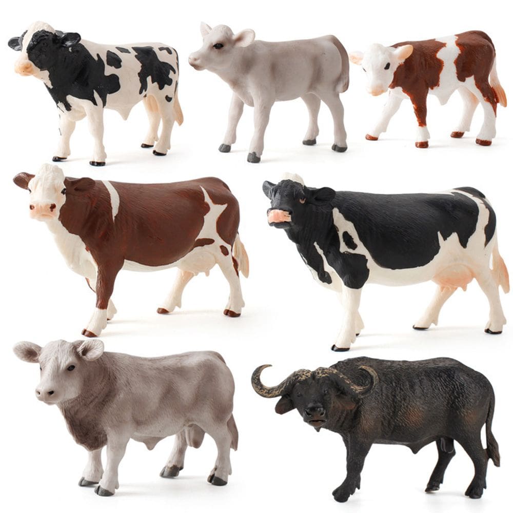 Conjunto de estatuetas de vaca e búfalo, 7 peças de animais de fazenda de PVC realistas