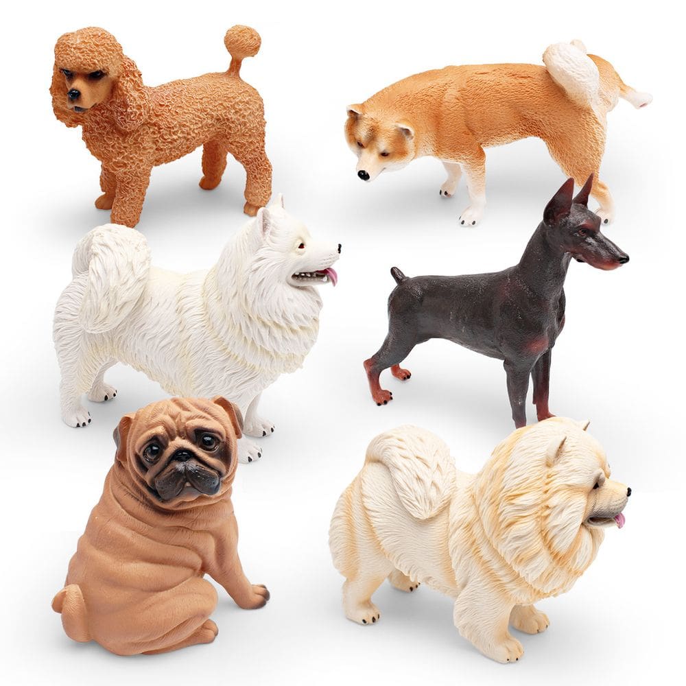 Conjunto de estatuetas de cães realistas, 6 peças de bonecos de PVC para animais de estimação para crianças