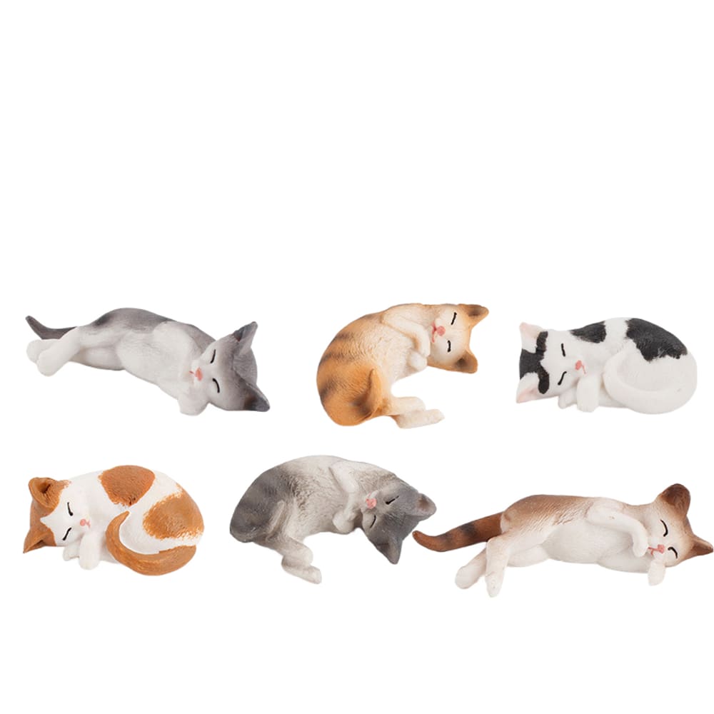 Conjunto de estatuetas Sleeping Cat, 6 peças de decoração infantil realista em PVC