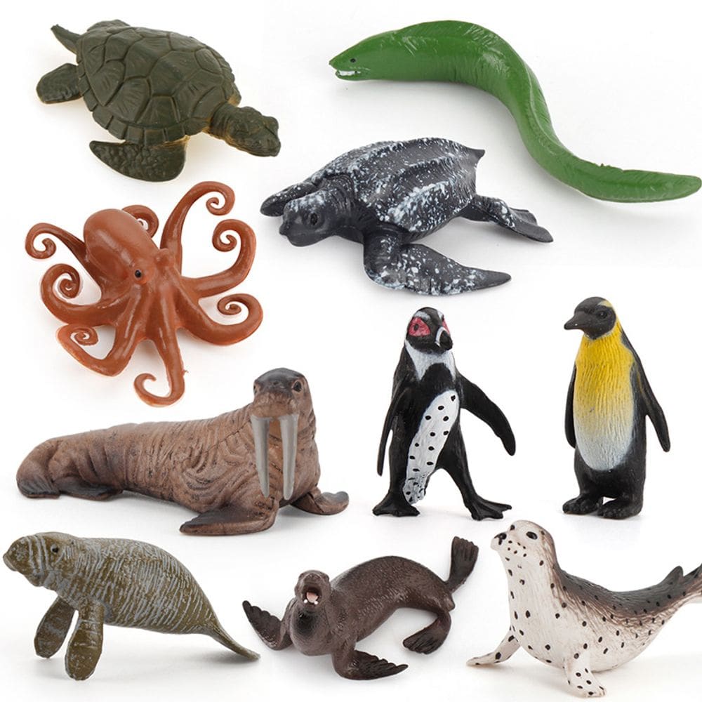 Mini conjunto de bonecos de animais oceânicos, 10 unidades - creme marinho de PVC realista