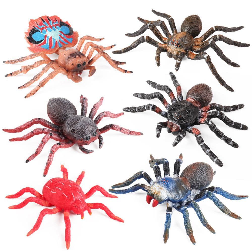 Conjunto de estatuetas de aranha realistas, 6 peças, modelos de insetos, brinquedos infantis