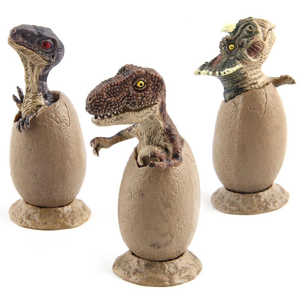 Figuras de ovos de dinossauro, T-Rex meio eclodido, triceratops, Velociraptor